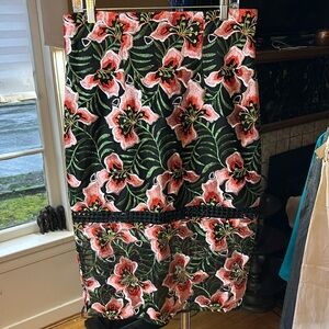 V One black with floral pencil skirt, sheer from knee down.Size 12.